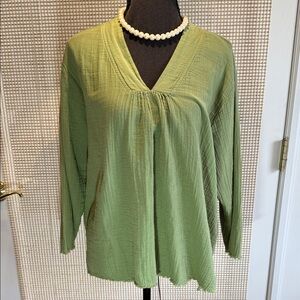 NWT! MSRP $76 Gauze Olive Green V-Neck Top with Fringe
